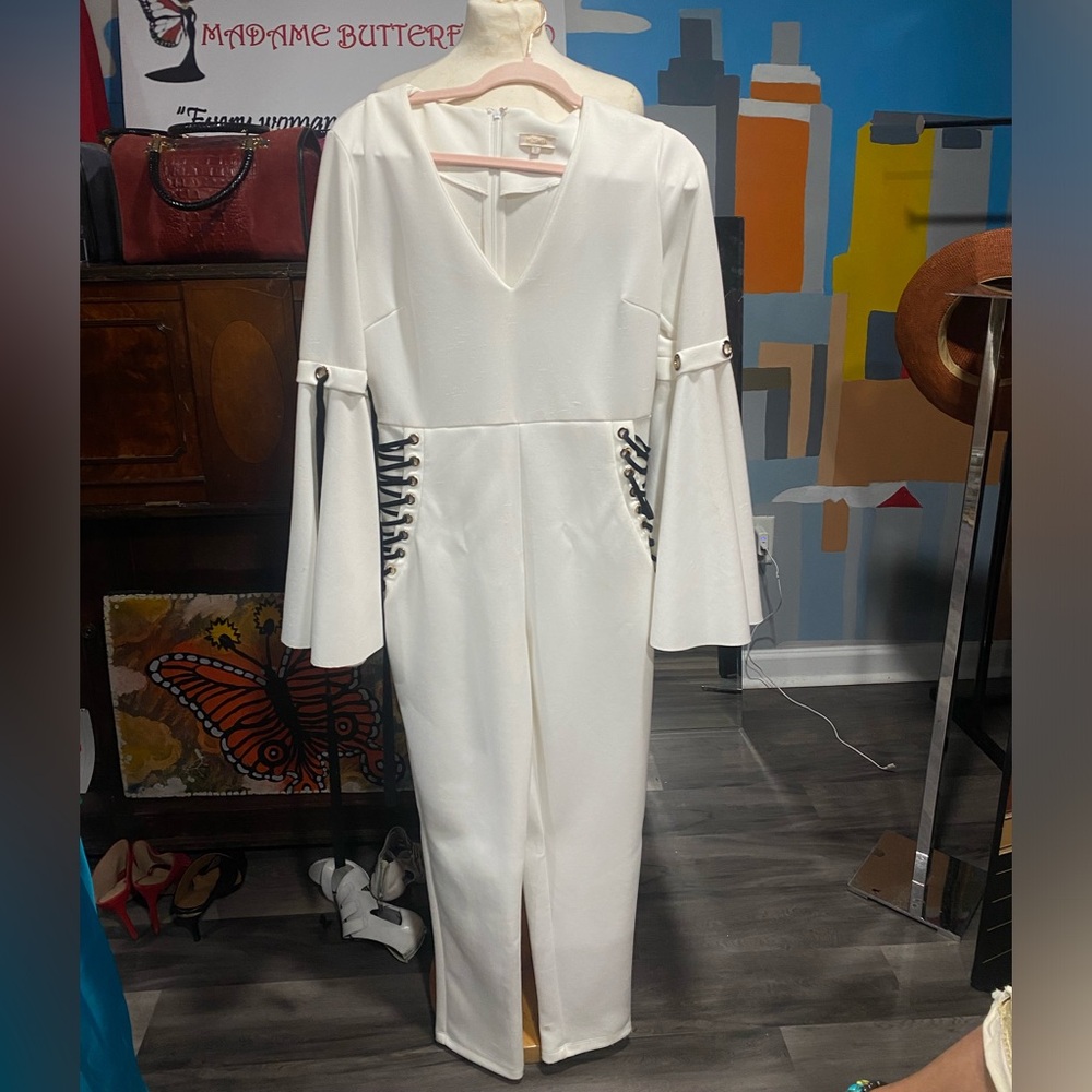 White jumpsuit with laced up sides